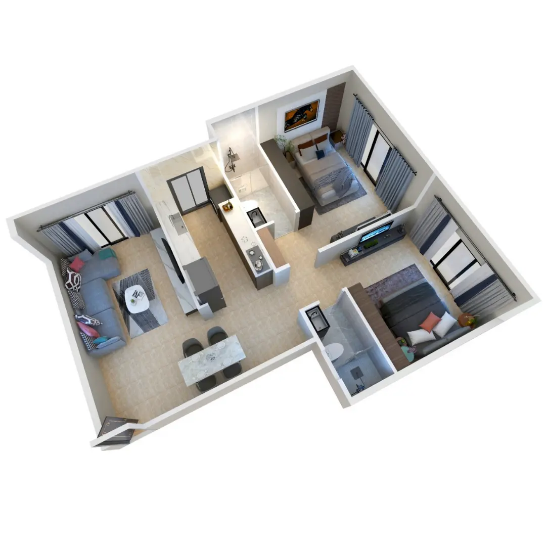 3 BHK 971 Sq.ft floor plan